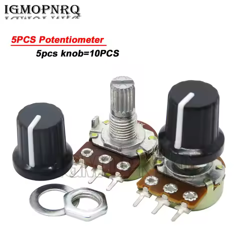 5st WH148 1K 10K 20K 50K 100K 500K Ohm 15mm 3 Pin Linear Taper Rotary Potentiometer Resistor For Ard