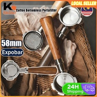 COD😘58mm - E61 Espresso Coffee Machine Naked Portafilter Stainless Steel Wood Handle Bottomless