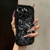 เคสโทรศัพท์ลายลูกไม้หลากสีพิมพ์ลายสีดำครีม เคสโทรศัพท์นุ่มเข้ากันได้กับ IP17/IP17PROMAX/Iphone16//Ip