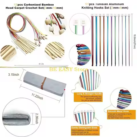 E28F 12Pcs Tunisian Crochet Hook with Long Aluminum Afghan Knitting Needle 2-8mm