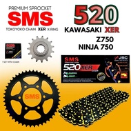 SMS 520XER X RING KAWASAKI Z750 Z 750 SPROCKET SET BLACK STEEL RK HTM Z750 MOTORBIKES KAWASAKI