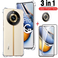 3in1เคสสำหรับ Realme 11 Pro Plus เคสใส11Pro Realme Realme 11Pro ฟิล์มกันรอยกันกระแทกโค้ง Realme 11ปลอกซิลิโคน Realme 11 Pro Plus เคสกันกระแทกมือถือกล้อง Fundas