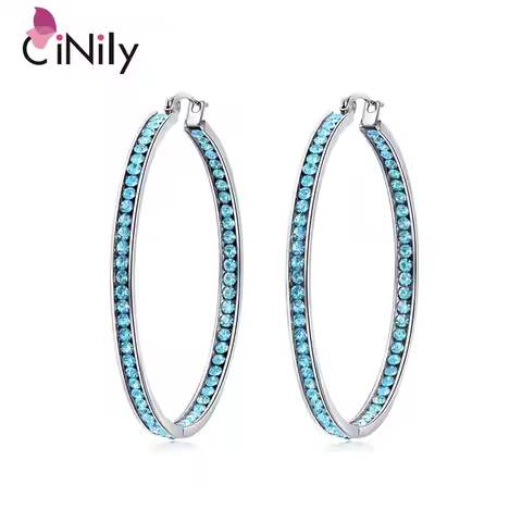 CiNily 9 Tone Rose Gold Silver Plated Black Hoop Earrings Stainless Steel CZ Crystal Big Round Circl