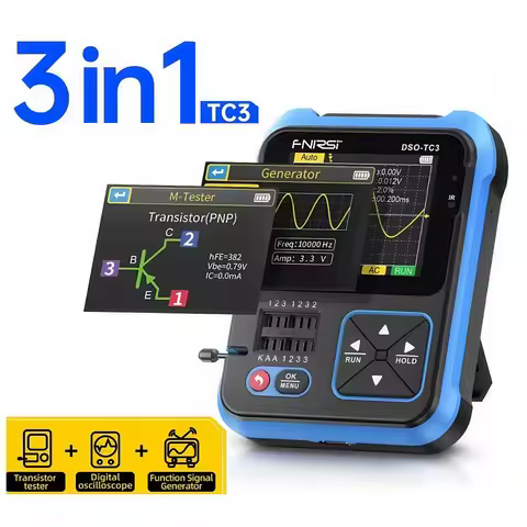 FNIRSI DSO-TC3 Mini Handheld Digital Oscilloscope Transistor Tester Signal Source 3in1 Multifunction