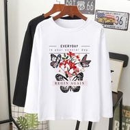 T-shirt bunga ros rama rama lengan panjang perempuan lelaki baju grafik long sleeve women men/Muslim