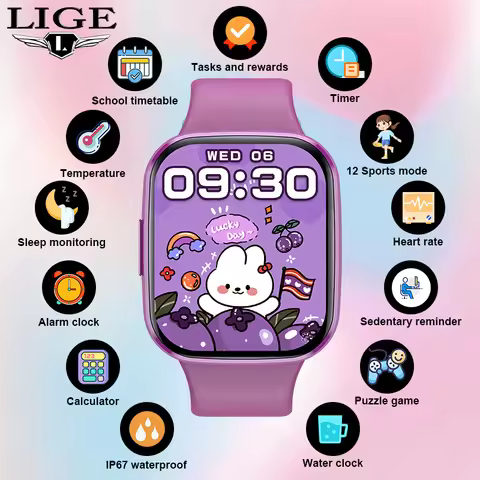 LIGE 2026 Kid's Smart Watch 1.69'' Screen Sports Tracker Sleep Monitor Puzzle Games Girl's Smart Ban