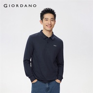 GIORDANO Men Polo Shirts 100% Cotton Letter Embroidery Polo Shirts Classic Collar Long Sleeve Fashio
