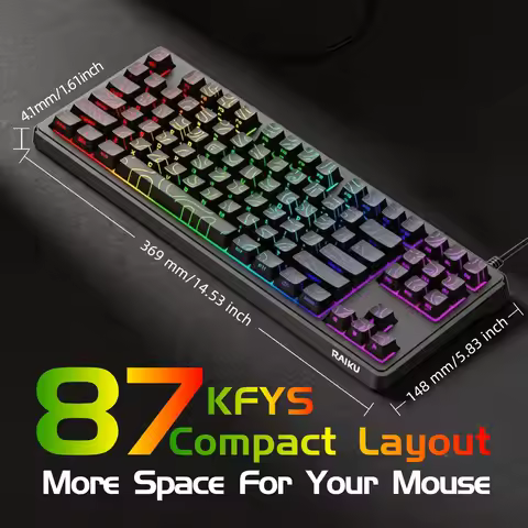 TKL Wired RGB Keyboard 87 Key Gaming Keyboard White Black Mechanical Feel USB Backlit Keyboard Anti-