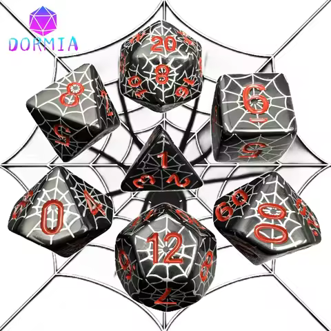 Polyhedral DND Dice Set in Spider Web Design - Perfect for Board Game Role Playing Games D4 D6 D8 D1