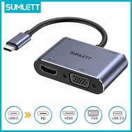 Type C to VGA HDMI Adapter4 in 1 USB Type C to 4K HDMI/VGA/USB 3.0/USB C PD Charging Multiport Thund