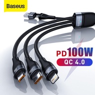 Baseus 1.2m 100W  3 in 2  USB Cable For iPhone 15 14 13 Pro Max PD USB Type C Cable For Xiaomi Samsung Huawei  5A Fast Charging USB-C Micro USB Wire Cord