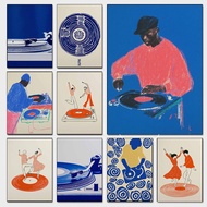 Modern Pop Record Player Music Posters DJ Hip Hop Dancing Couple Prints Canvas Painting Wall Art Pic