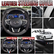PERODUA AXIA 2023 2024 Premium Carbon Fibre Leather Car Steering Cover Penutup Stereng Kereta Access