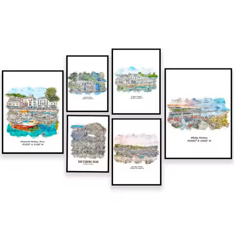 Lyme Regis Dorset, Dartmouth Pier, Devon, Exmoor National Park, Baltimore, Maryland, watercolor arch