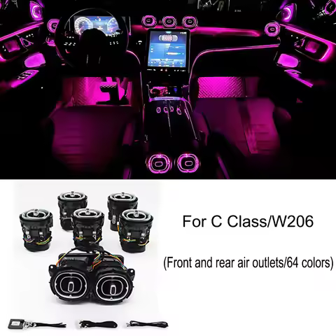 LED Air Condition Air Vent Ambient Light Front Rear AC Air Outlet Nozzle Turbine For Mercedes Benz C