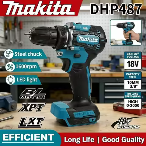 Makita DHP487 brushless cordless rechargeable impact drill, high-torque electric screwdriver Power T