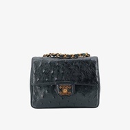 CHANEL Vintage Black Ostrichskin 17cm Mini Square Flap Bag