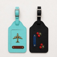 [Free Name Engraving] BUSY ELLIE Luggage Tag PU Leather Saffiano Pattern With Data Cover Can Be Used