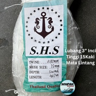 035MM X 76MM(3" Inci) X 120Md X 45.7Mtr Pukat Jaring Ikan / Mata Lintang / Isi Kosong / Warna Putih