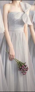 灰色一字肩伴娘晚禮服
