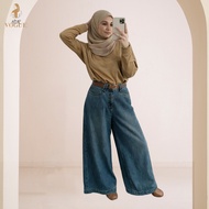 NUR VOGUE || NV-P001 Loose Fit Wide Leg Flare Jeans High Waist Vintage Blue / Seluar Jeans Longgar W