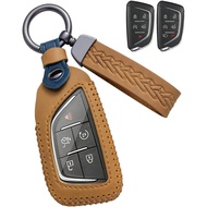 for Cadillac Key Fob Cover Leather Car Key Case keychain Smart Key Fob Holder Compatible for 2020-20