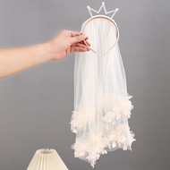 Wedding Tulle Flower Girls Veils with Ribbon Edge Elegant Bride Accessories Long Girl Veil