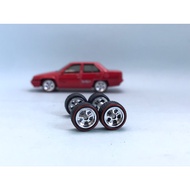 Z230# Tayar Getar Rubber wheels 1/64 Hot wheels LW5 Spoke Chrome 10mm Medium Axle Proton saga