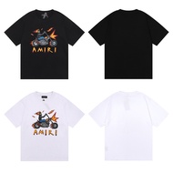 ❤❀ [Ready Stock] ❤ Fashion AMIRI Motorcycle Skull Evil Spirit Knight Printing Loose Short-Sleeved Double Yarn Pure Cotton Couple T-shirt Unisex