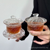 [5883 People Collection] ins Style Brown Ice Glass Cup High-value Rock Pattern Tea Cup Saucer Set Th