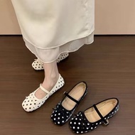 【Real Photos 】Women's Flat Sole Doll Shoes, Polka Dot Pattern, Vitage Women's Doll Shoes QC Products
