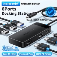 Lemorele TC122 6-in-1 USB-C Docking Station Hub Dual HDMI 4K@30Hz Plug & Play