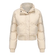 Womens Short Thicken Jacket Zip Up Solid Warm Coat for Autumn Winter Lightweight High Collar Padded