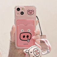 MERAH Pink Pig Card Holder Casing Realme 15T 5G C85 C71 C75 C75X Note 60 60X C51S Narzo 50A Prime 12