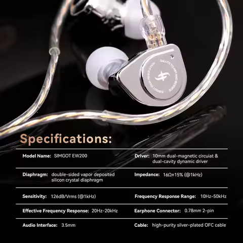 SIMGOT EW200 10mm SCP Diaphragm Dual-Magnetic-Circuit & Dual-Cavity Dynamic Driver In-Ear Earphones
