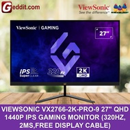 VIEWSONIC VX2766-2K-PRO-9 27" QHD 1440P IPS GAMING MONITOR (320HZ 2MSFREE DISPLAY CABLE)