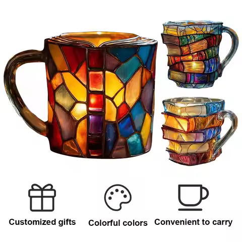 Painted Book Coffee Mug with Charming Book Motifs Unny Reading Coffee Mug Gifts for Home Office Deco