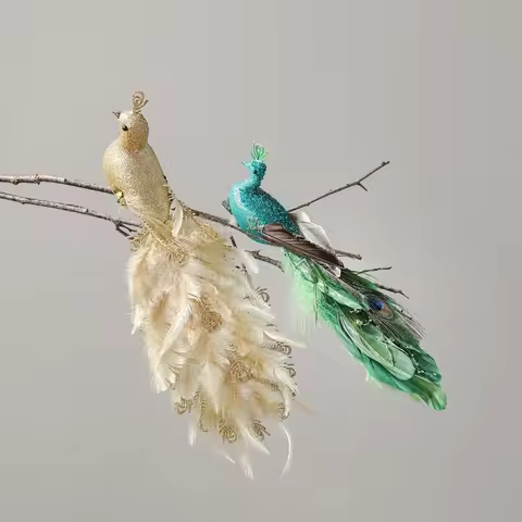 Elegant Realistic Glitter Christmas Peacock Ornaments Glitter Simulate Faux Peacock Simulation Bird 