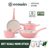 Ecowin Peach Series Ceramic Pink Nonstick Pan Set - Wok + Saucepan + Frying Pan + Soup Pot PFOA Free
