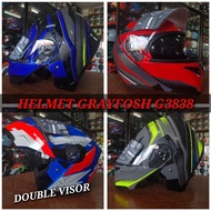 100% ORIGINAL HELMET GRAYFOSH G3838 FLIP UP OPEN FACE DOUBLE VISOR FULLFACE NANO GREY ULTRA PEARL BL