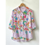 Simple Floral Print Blouse with 3/4 Sleeves, Suitable for Malaysian Office Workers