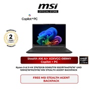 MSI Stealth A16 AI+ A3XVGG-089MY Gaming Laptop ; Copilot + PC (Ryzen™ AI 9 HX 370/RTX 4070/32GB DDR5