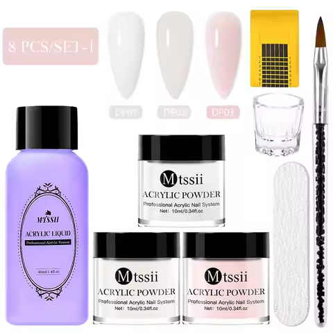 8pc MTSSII Acrylic Powder Nail System Set Clear Nude Pink Monomer Liquid Set With Nail Brush For Nai