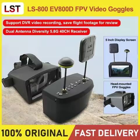 LST LS-800D FPV Goggles EV800D 5.8G 40CH Receiver 5 inch 800*480 LCD Screen Video Headset HD DVR Div