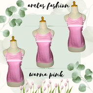 tanktop/daleman brokat wanita warna pink bahan satin