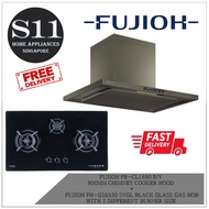 FUJIOH FR-CL1890 R/V  900MM CHIMNEY COOKER HOOD  +  FUJIOH FH-GS5530 SVGL BLACK GLASS GAS HOB WITH 2 DIFFERENT BURNER SIZE BUNDLE DEAL