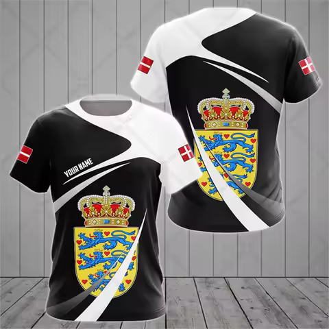 Personalized Denmark Shield Football Graphic T-shirts Summer Boy and Girls Soft Cool Jersey Crewneck