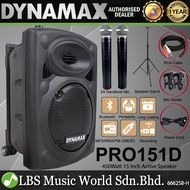 Dynamax PRO151D 450 Watt 15 Inch Active Bluetooth Speaker System with 2 Wireless Handheld Microphone