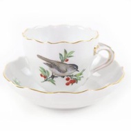 品相極佳的邁森陶瓷鳥蟲圖案杯碟套裝，罕見款式，白色馬克杯，女士款。