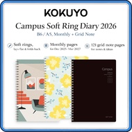Kokuyo Campus 2026 Soft Ring Diary Monthly Planner + Notebook, December 2025 Start, B6 / A5 Japanese